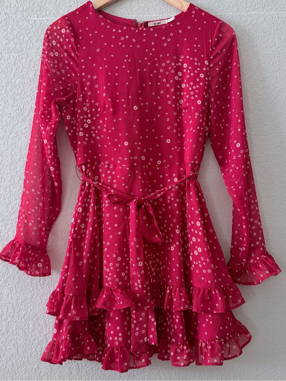 miami Hot Pink Floral Ruffle Tiered Dress